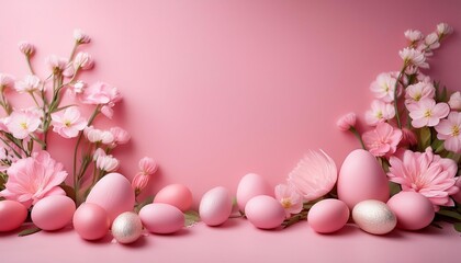 Easter Pink backdrop decorated with solid pink eggs and delicate blossom flowers