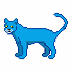 Retro Pixel Art Blue Cat Illustrating Classic 8 Bit Gaming Style