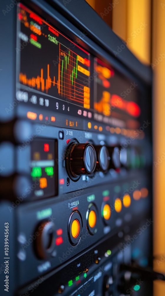 Poster energy monitor display, detailed view of graphs and statistics illustrating power consumption trends