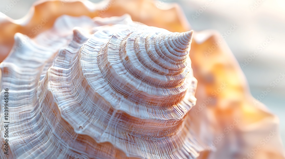 Aufkleber a close-up view of a beautifully spiraled seashell with intricate patterns and a delicate color pale