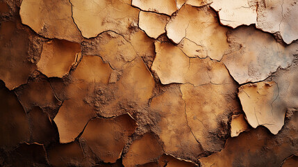 Fototapeta premium Cracked brown clay surface with textured peeling layers