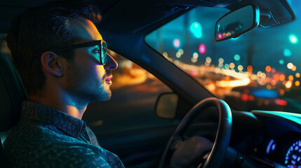 Design a poster about an article with bread 3 tips about night driving glasses. Effective or just a commercial claim? realstic