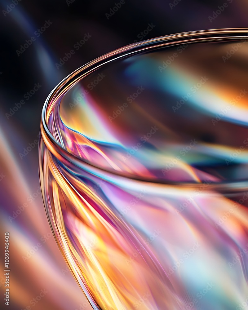 Poster a vibrant, abstract image showcasing colorful reflections and patterns within the contours of a glas