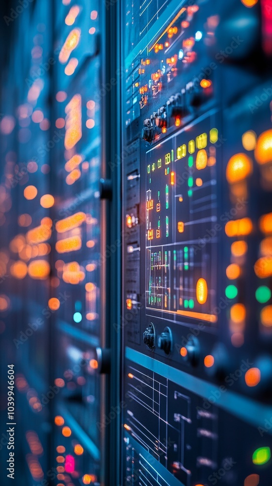 Poster smart grid energy monitoring, detailed real-time data visualizations showcasing energy production ef