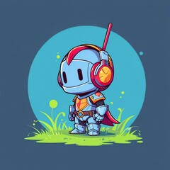Cute Robot Listening to Music