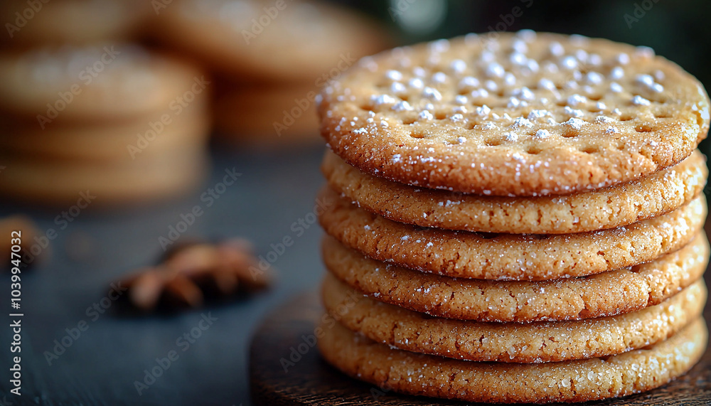 Poster homemade chocolate chip cookie stack on rustic table generated by ai