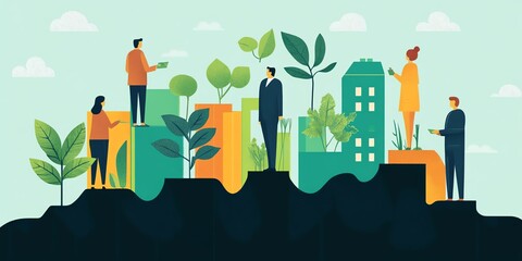Sustainable growth in healthcare investment, food transformation led by mentor, flat design illustration