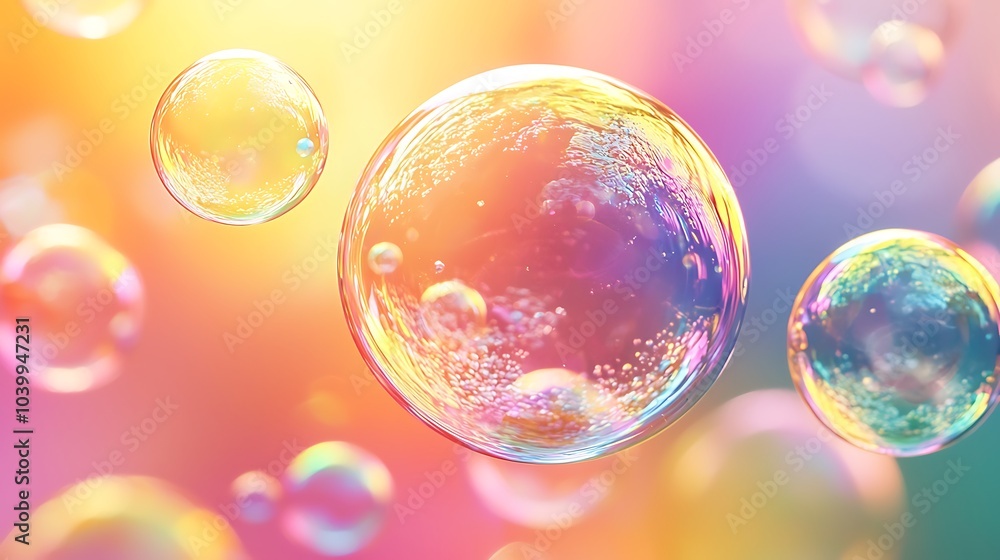 Poster colorful bubbles float against a vibrant background, creating a dreamy and whimsical atmosphere fill