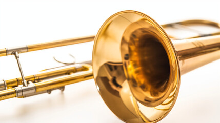 Studio shot of an isolated trumpet on a white background, showcasing its polished design and details.