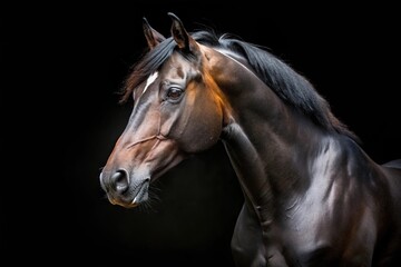 Obraz premium Close-up vertical shot of a black horse on a black background
