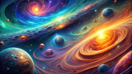 Close-Up Vibrant background with swirling patterns and shooting stars