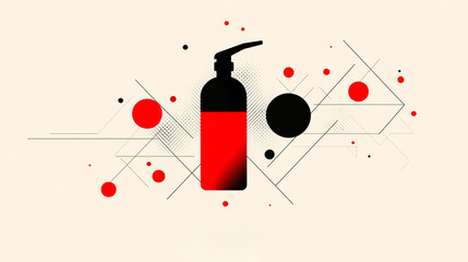 Stylized fire extinguisher illustration with abstract geometric shapes for safety awareness