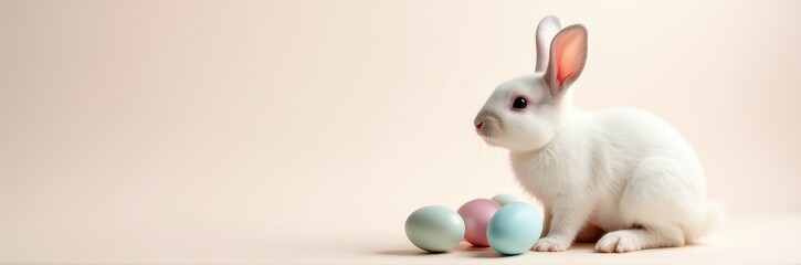 Obraz premium Charming Easter Bunny with Pastel Eggs in a Modern Setup