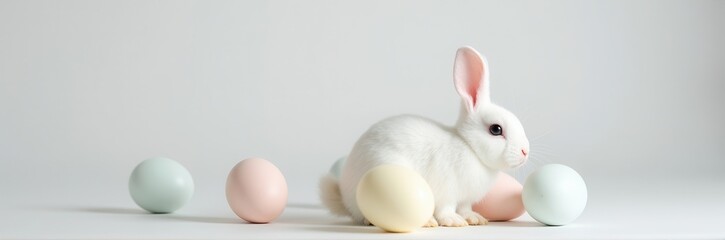 Obraz premium Minimalist Easter Delight: Cute Bunny with Pastel Eggs