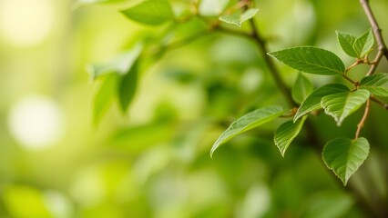 Closeup of green leaves on a branch