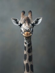 Obraz premium Close-up of a giraffe with unique markings, showcasing its distinctive face and expression.