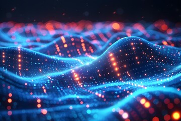 Vibrant Digital Landscape of Glowing Waves and Dots