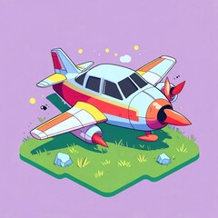 Cartoon Airplane Landing on Grass