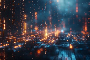 Fototapeta premium Abstract Digital Landscape with Glowing Particles and Light Trails