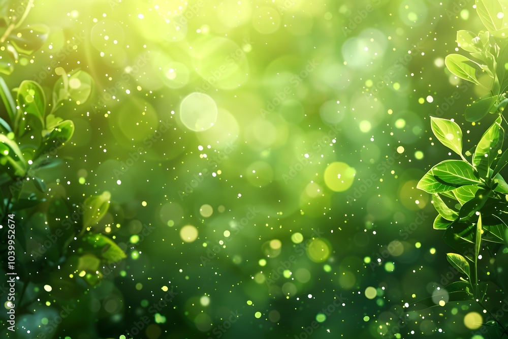 Poster lush greenery with sparkling bokeh effect
