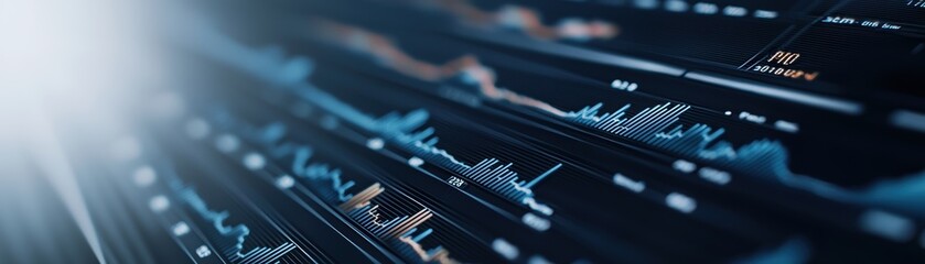 Close-up view of data analysis with graphs and charts displayed on a digital screen.