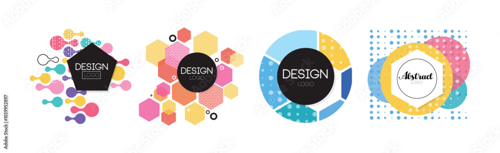 Poster geometry abstract label and logo design with colorful shape vector set