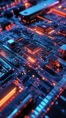 Obraz premium Futuristic electronics technology depicted through complex 3D circuit board design.