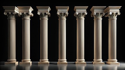 Close-up view of doric columns on black background