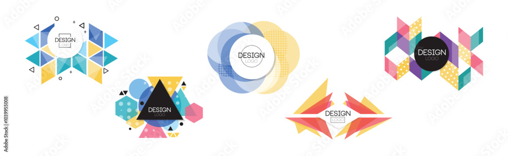Poster geometry abstract label and logo design with colorful shape vector set
