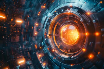 Fototapeta premium Futuristic Portal with Glowing Core and High-Tech Surroundings