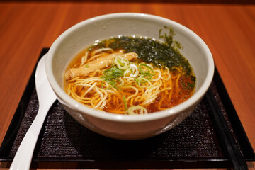 Yonakisoba is a Japanese ramen with a light soy sauce base.