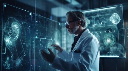 Doctor Analyzing Medical Data in Modern Laboratory