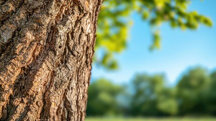 Close-up of textured tree bark against a blurred green background.