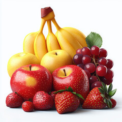 mixed barries, apples, bananas, strawberries