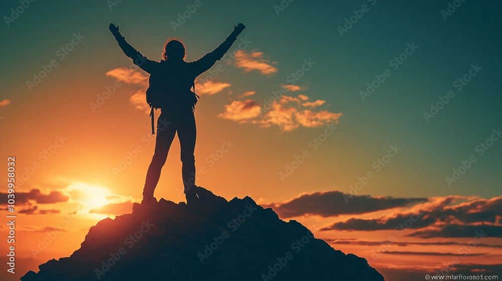 Aufkleber a person smiling with relief after successfully reaching the summit of a steep hill symbolizing pers