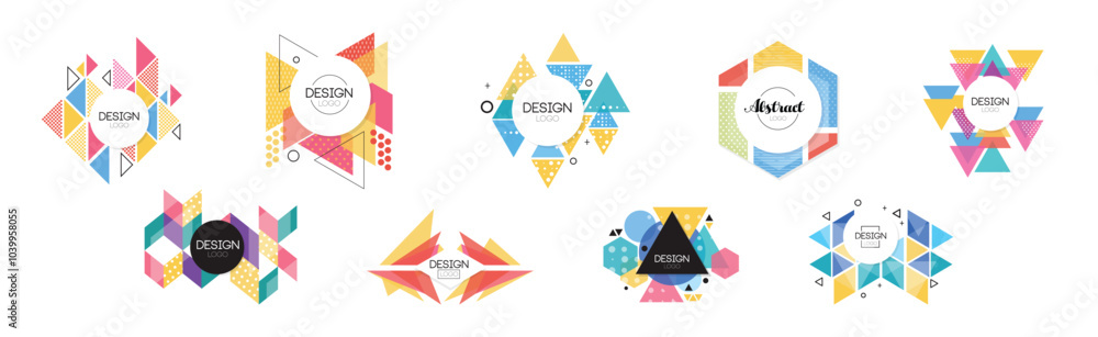 Poster geometry abstract label and logo design with colorful shape vector set