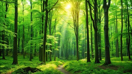 Close-up view of lush green forest canopy