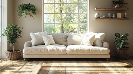 Fototapeta premium Cozy Beige Living Room with Decorative Couch