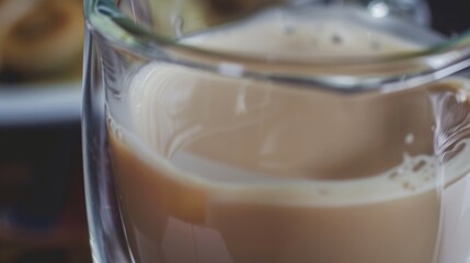 Glass of milk is poured into a glass