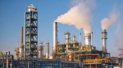 Obraz premium Industrial Complex with Emissions and Clear Sky