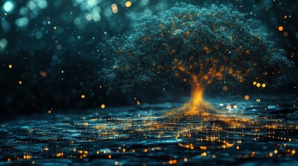 Illuminated tree of life a digital nature concept