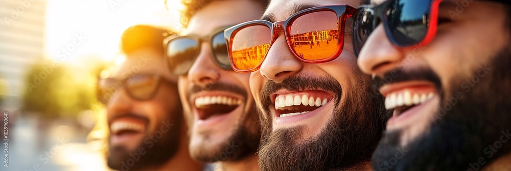 Poster a group of friends laughing together outdoors in the sunshine symbolizing positivity and connection 