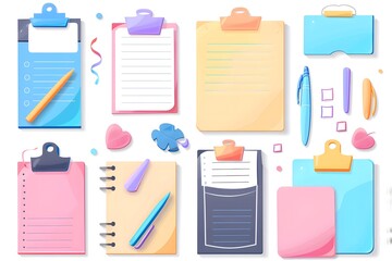 Colorful Collection of Notepads, Clipboards, and Stationery Items for Creative Organization