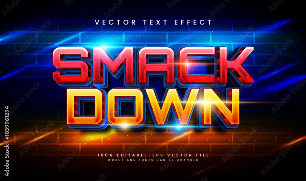 Poster smack down elegant editable vector text effect. suitable for strong fighter competition theme.