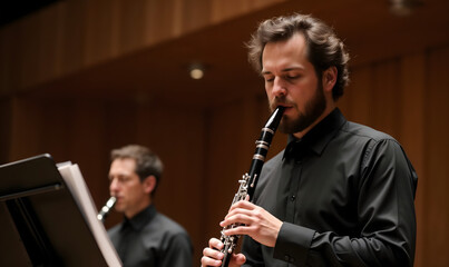 Fototapeta premium Talented musicians performing with clarinet and oboe during a concert 
