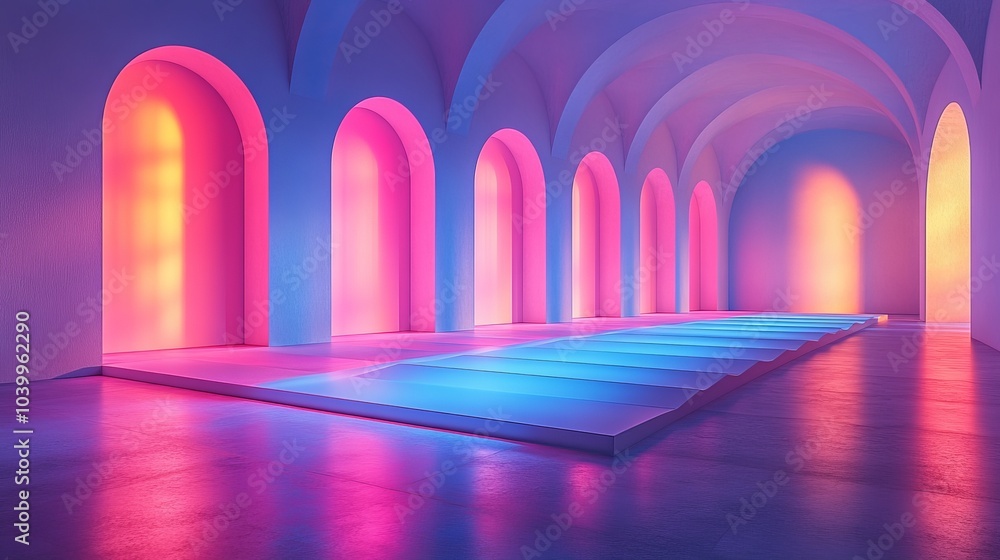 Poster sci-fi futuristic corridor with a futuristic cement floor and wall background. this is a 3d renderin