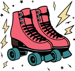 roller skates  T-shirt 80s design  