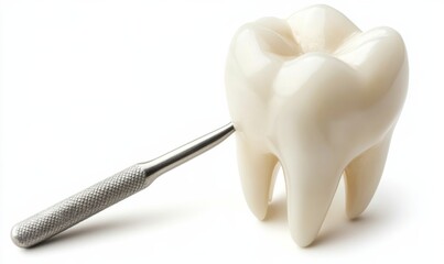 A tooth with a tool isolated on white background