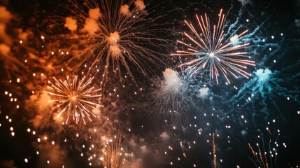 Obraz premium celebratory fireworks exploding against the backdrop of the american flag, with vibrant colors and dynamic shapes illuminating the night sky, symbolizing patriotism and festivity