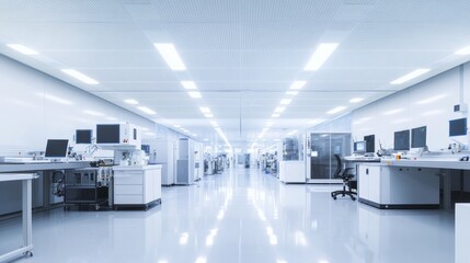 A modern semiconductor fabrication lab with intricate machinery and cleanroom environment, high-tech and precise with advanced equipment, Semiconductor style
